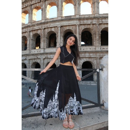 Orthodox Black Luxe Banana Crepe Skirt with Organza