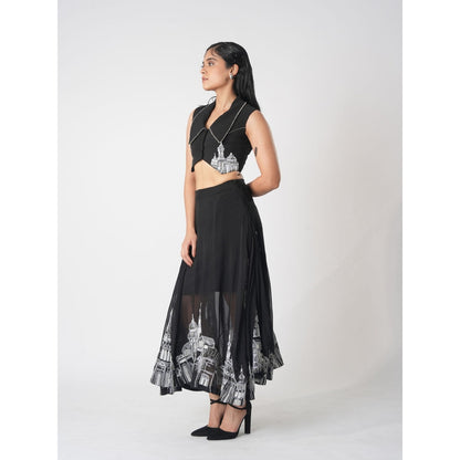 Orthodox Black Luxe Banana Crepe Skirt with Organza