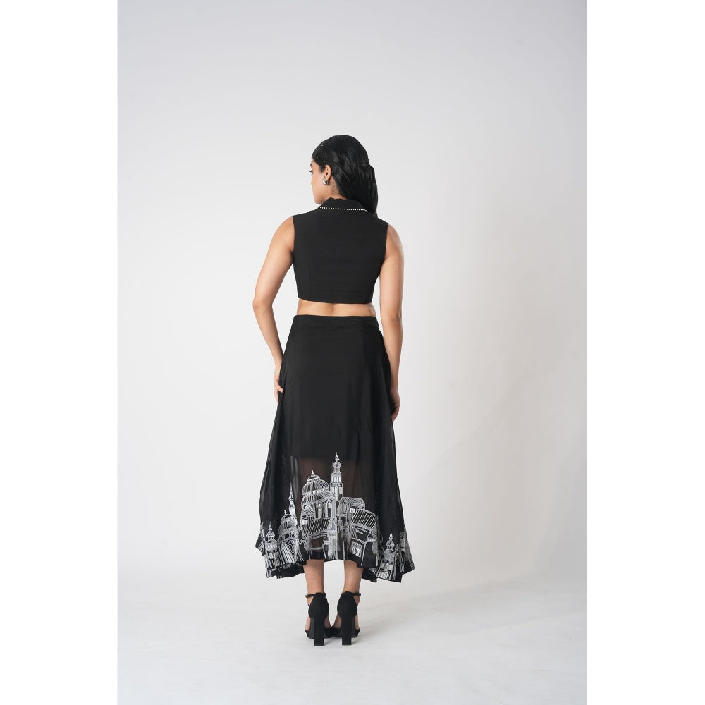 Orthodox Black Luxe Banana Crepe Skirt with Organza