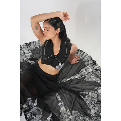 Orthodox Black Luxe Banana Crepe Skirt with Organza