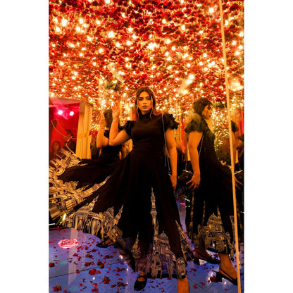 Orthodox Black Luxe Banana Crepe Skirt with Organza