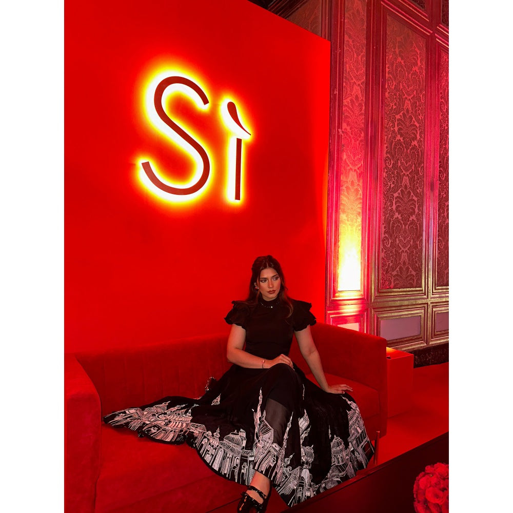 Orthodox Black Luxe Banana Crepe Skirt with Organza