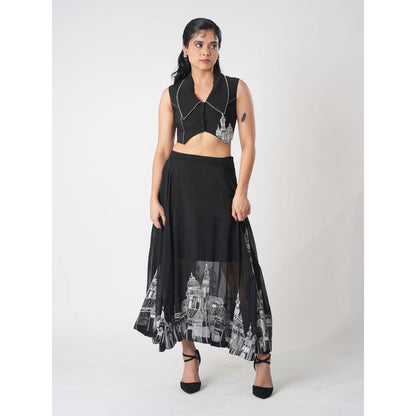 Orthodox Black Luxe Banana Crepe Skirt with Organza