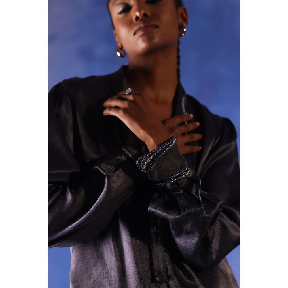 Orthodox Twilight Navy Blue Shirt with Embroidered Details