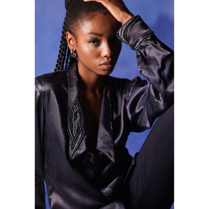 Orthodox Twilight Navy Blue Shirt with Embroidered Details