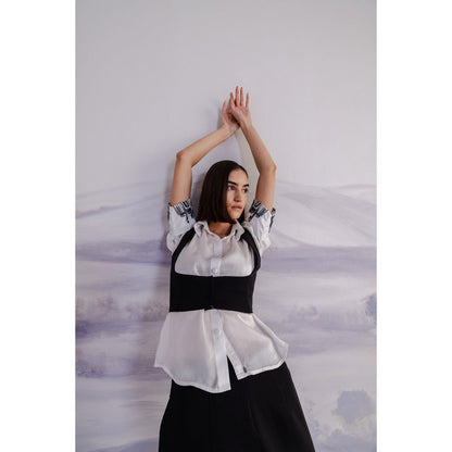 Orthodox White Satin Shirt with Elegant Cuff Embroidery