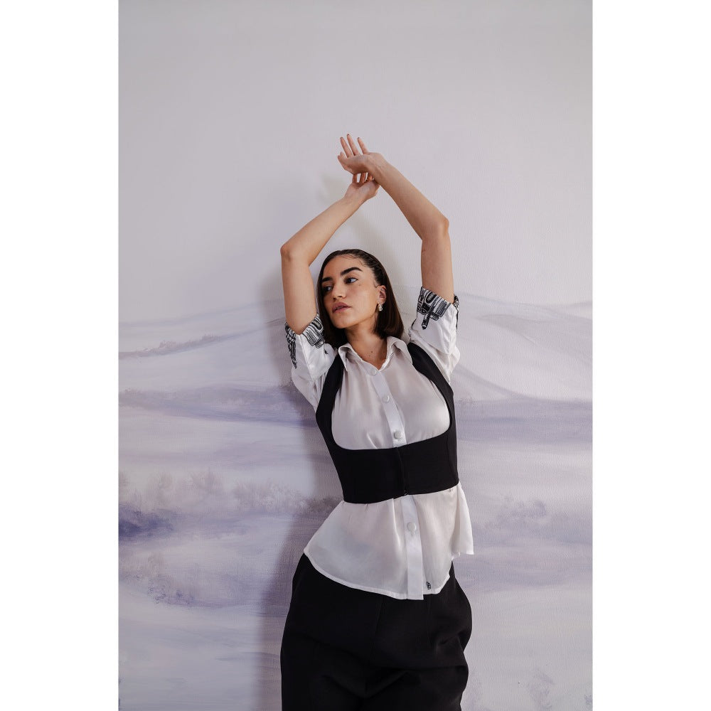 Orthodox White Satin Shirt with Elegant Cuff Embroidery