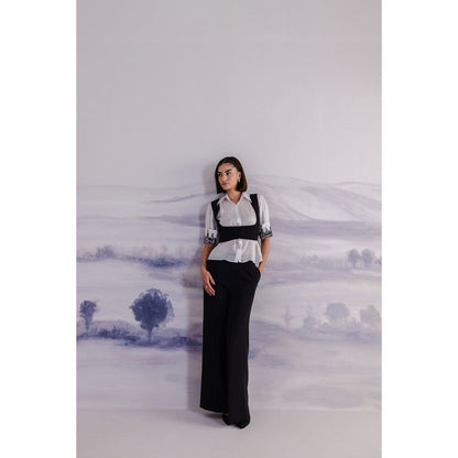 Orthodox White Satin Shirt with Elegant Cuff Embroidery