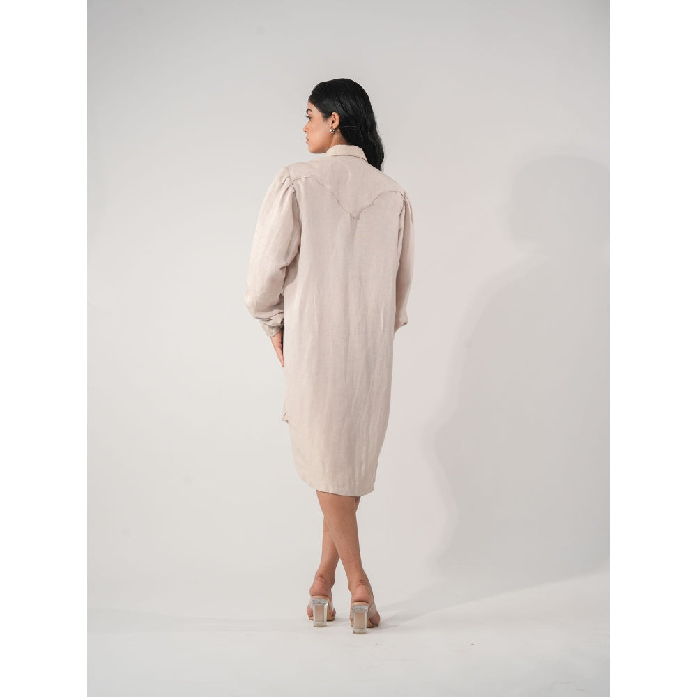 Orthodox Ivory Eco-Friendly Bamboo Shirt Dress with Embroidered Cuffs