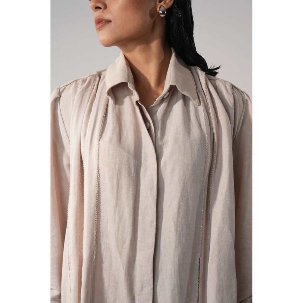 Orthodox Ivory Eco-Friendly Bamboo Shirt Dress with Embroidered Cuffs