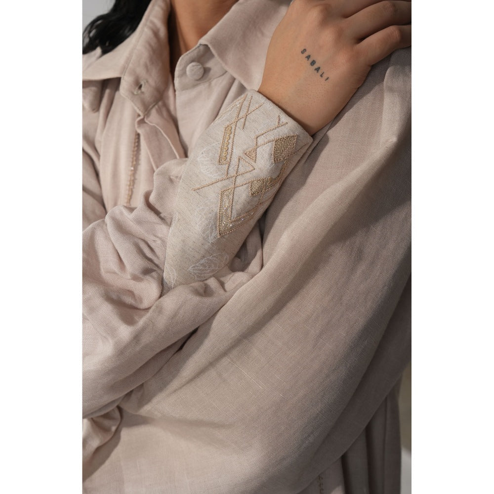 Orthodox Ivory Eco-Friendly Bamboo Shirt Dress with Embroidered Cuffs