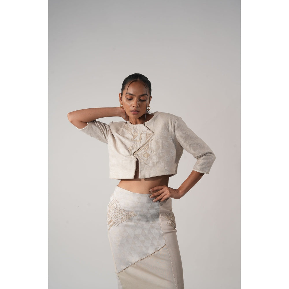 Orthodox Ivory Asymmetrical Denim Cropped Jacket