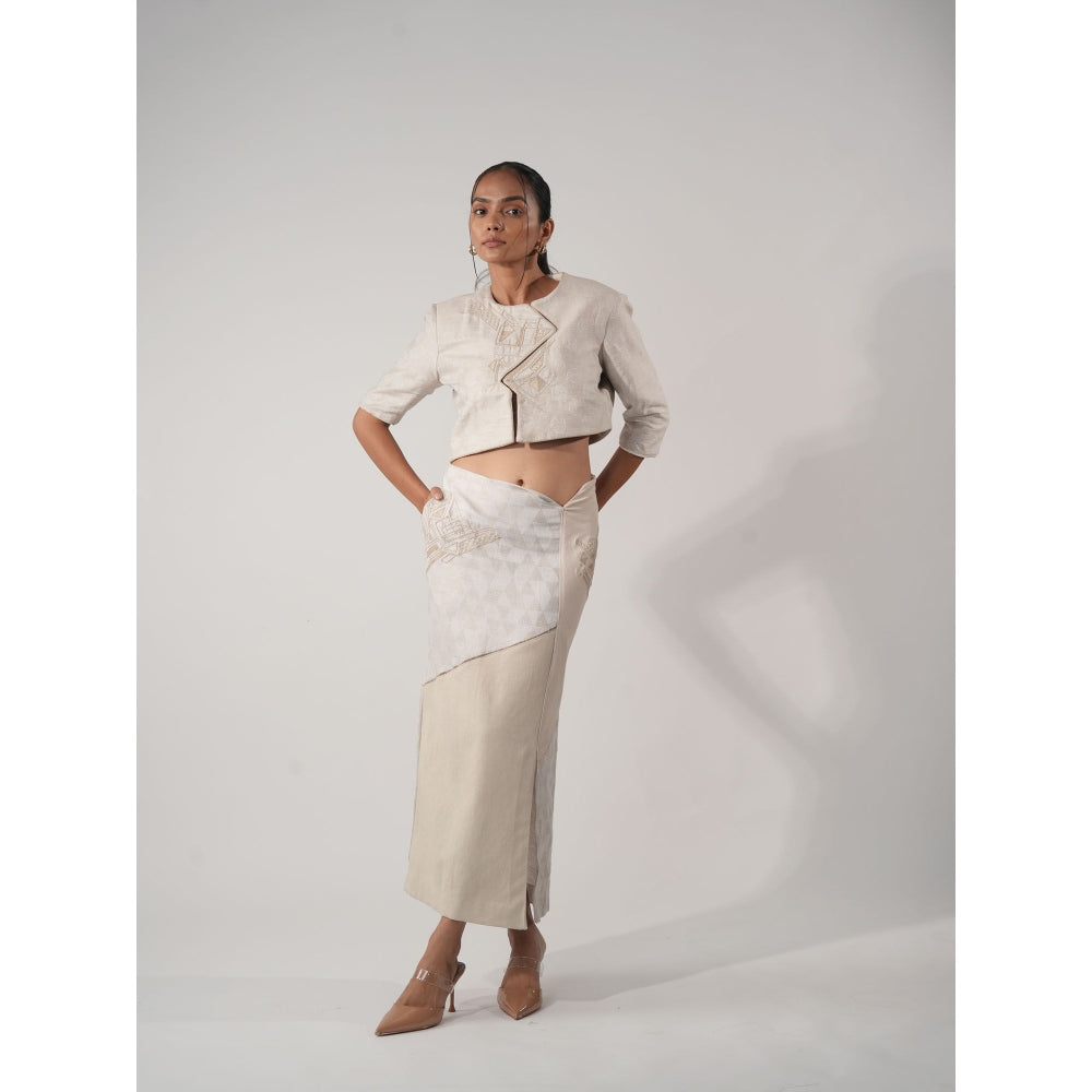 Orthodox Ivory Asymmetrical Denim Cropped Jacket