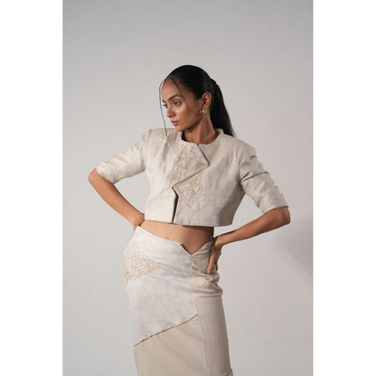 Orthodox Ivory Asymmetrical Denim Cropped Jacket
