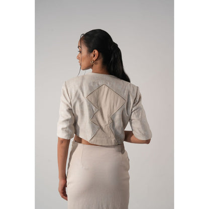 Orthodox Ivory Asymmetrical Denim Cropped Jacket