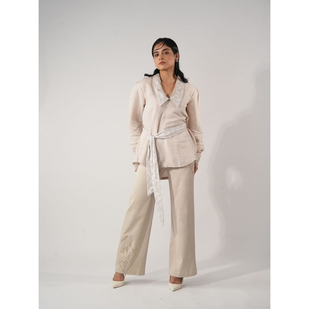 Orthodox White Chelsea Embroidery Collar Hemp Top with Belt (Set of 2)