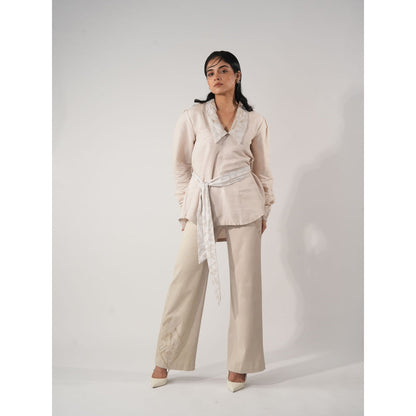 Orthodox White Chelsea Embroidery Collar Hemp Top with Belt (Set of 2)