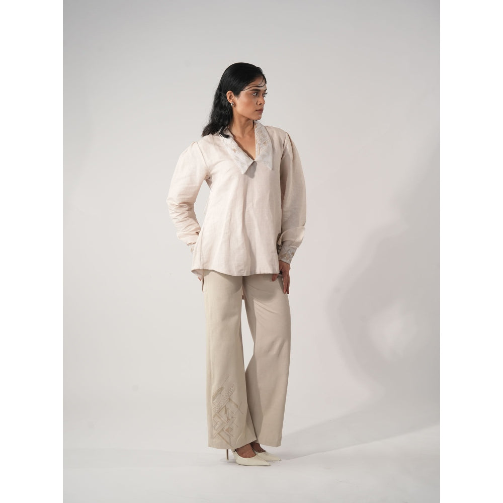 Orthodox White Chelsea Embroidery Collar Hemp Top with Belt (Set of 2)