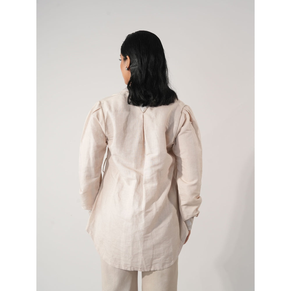 Orthodox White Chelsea Embroidery Collar Hemp Top with Belt (Set of 2)