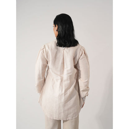 Orthodox White Chelsea Embroidery Collar Hemp Top with Belt (Set of 2)