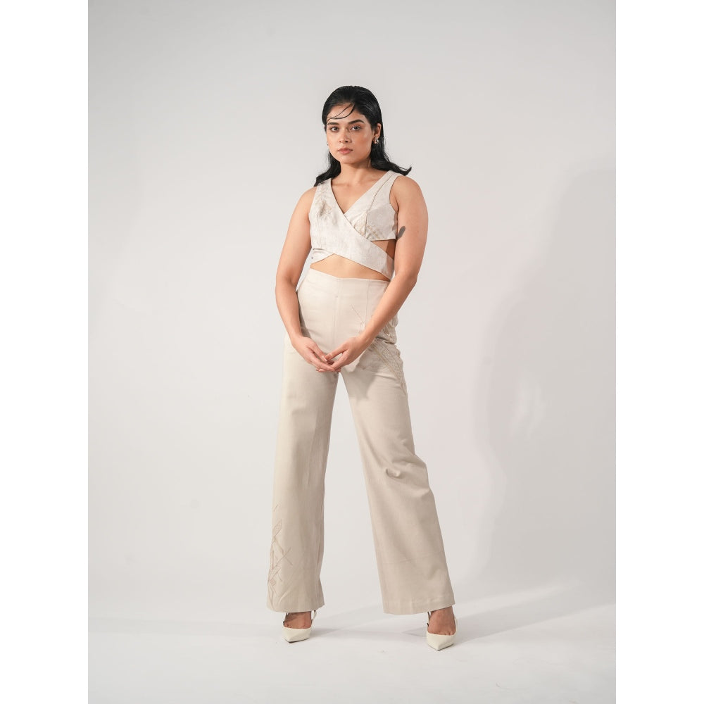 Orthodox Ivory Embellished Denim Lunette Trousers