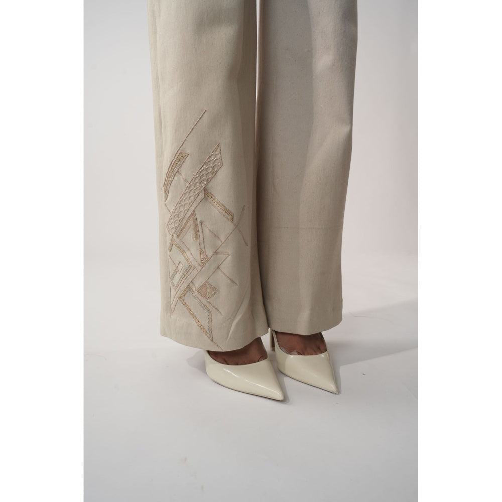 Orthodox Ivory Embellished Denim Lunette Trousers