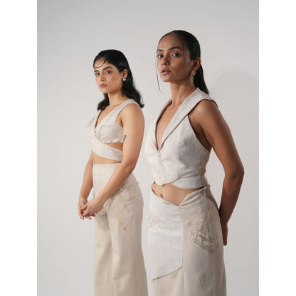 Orthodox Ivory Embellished Denim Lunette Trousers