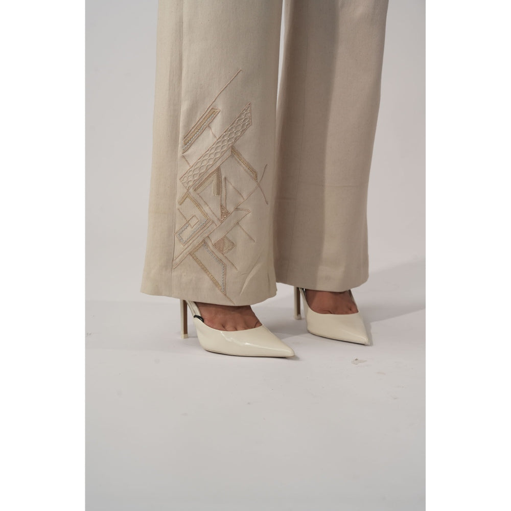 Orthodox Ivory Embellished Denim Lunette Trousers