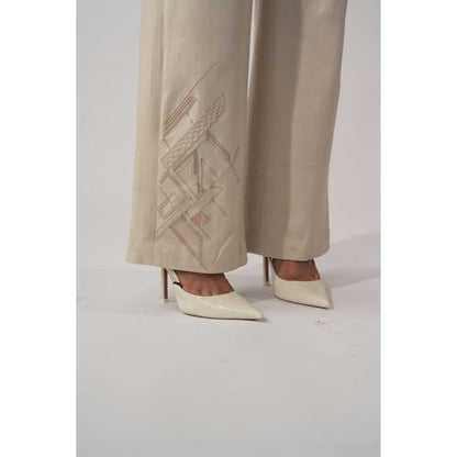Orthodox Ivory Embellished Denim Lunette Trousers