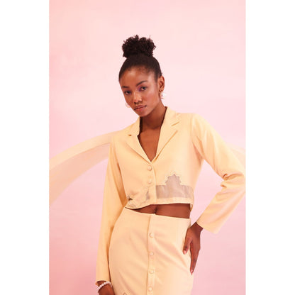 Orthodox Cream Pearl Edge Crop Blazer