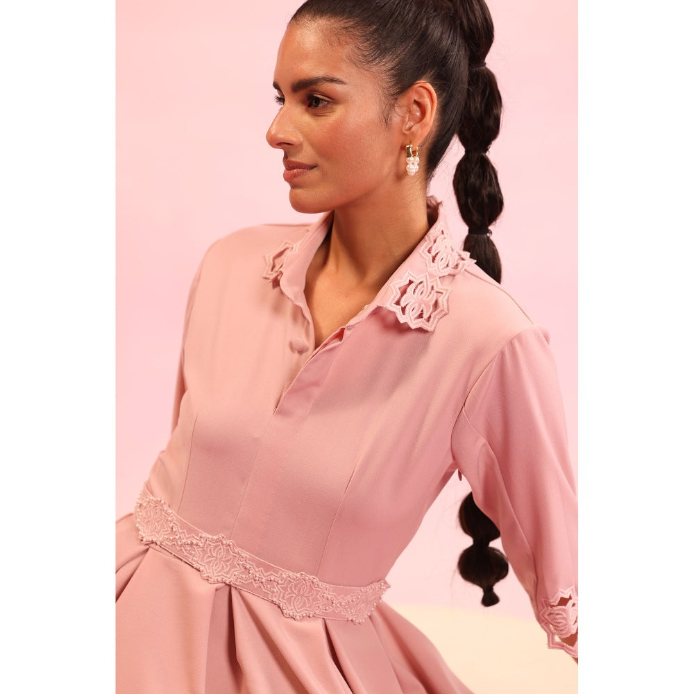 Orthodox Pink Verdant Whirl Skater Dress with Belt (Set of 2)