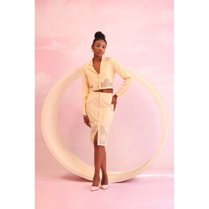 Orthodox Cream Garden Etch Pencil Skirt