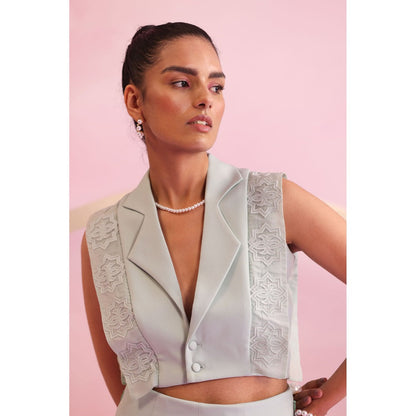 Orthodox Grey Mystic Mesh Notch Lapel Vest Top