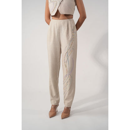 Orthodox Beige Blade Embroidered Pant