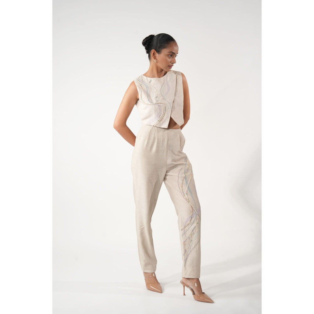 Orthodox Beige Blade Embroidered Pant