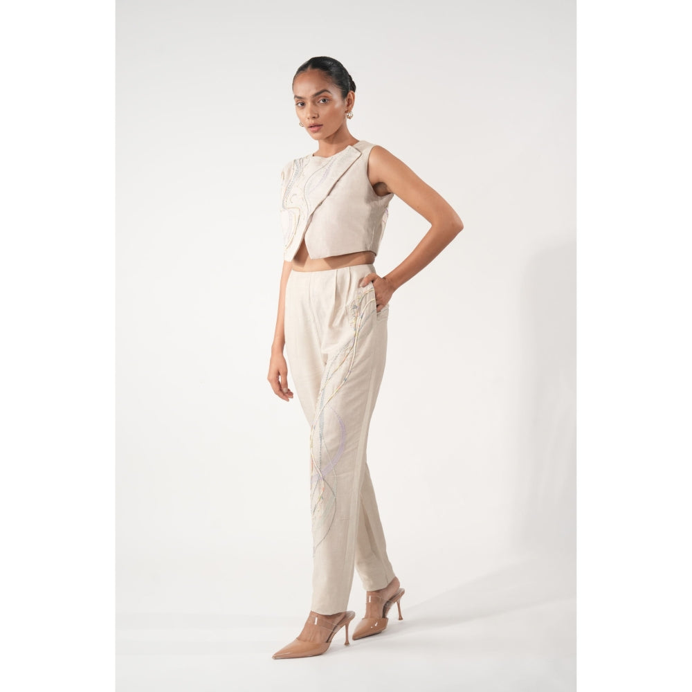 Orthodox Beige Blade Embroidered Pant