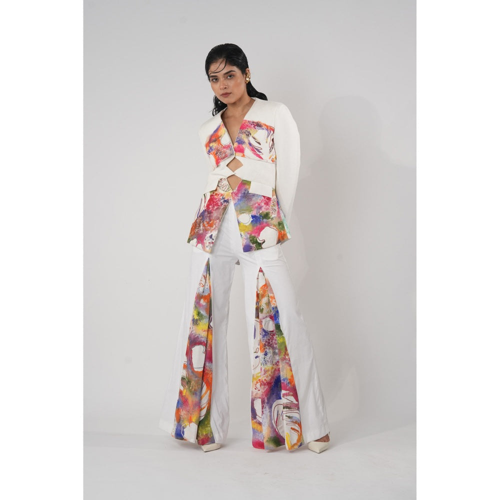 Orthodox Abstract-Cut White Blazer with Asymmetric Lapels and Artistic Cutouts