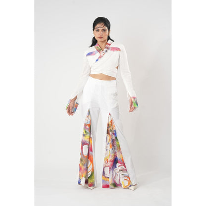 Orthodox White Embroidered Criss-Cross Wrap Jacket with Open Back