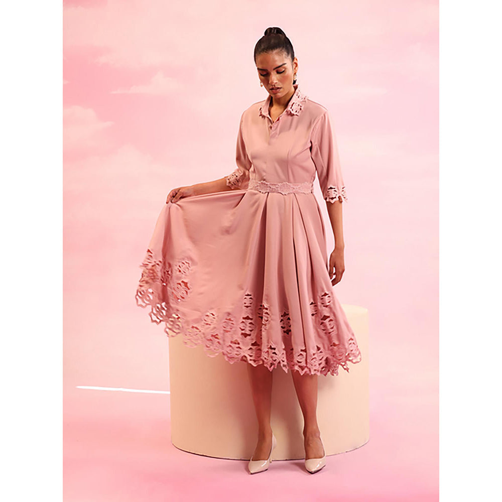 Orthodox Verdant Whirl Skater Pink Crepe Dress