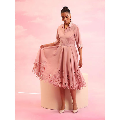 Orthodox Verdant Whirl Skater Pink Crepe Dress