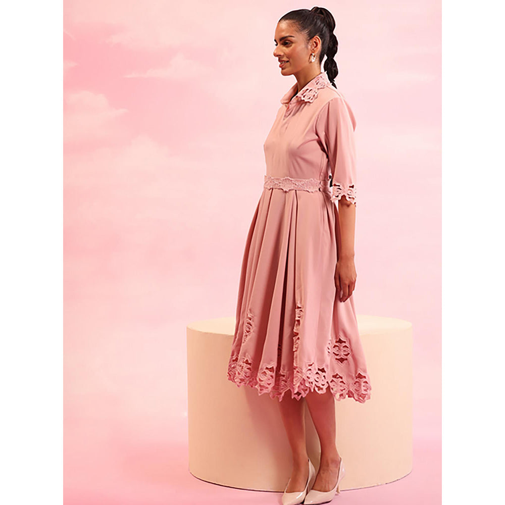 Orthodox Verdant Whirl Skater Pink Crepe Dress