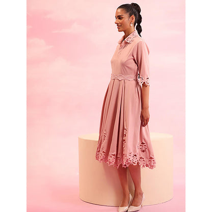 Orthodox Verdant Whirl Skater Pink Crepe Dress