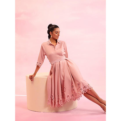 Orthodox Verdant Whirl Skater Pink Crepe Dress