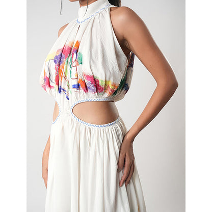 Orthodox Whimsy Art Swing White Crepe Dress