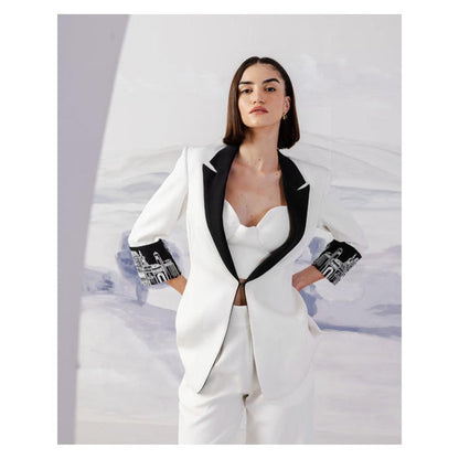 Orthodox Womens Colorblock White Blazer