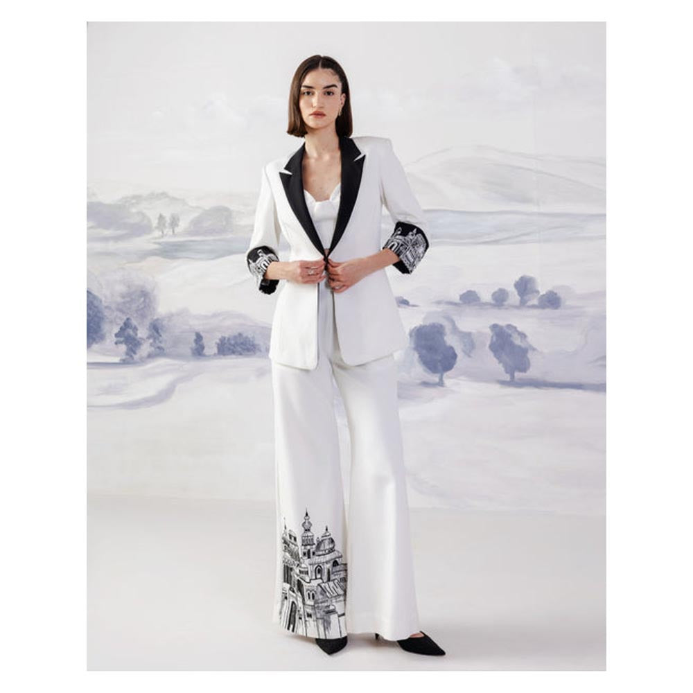 Orthodox Womens Colorblock White Blazer