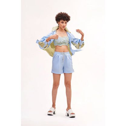 Our Love Oomp Embroidered Bralette With Shorts (Set of 2)