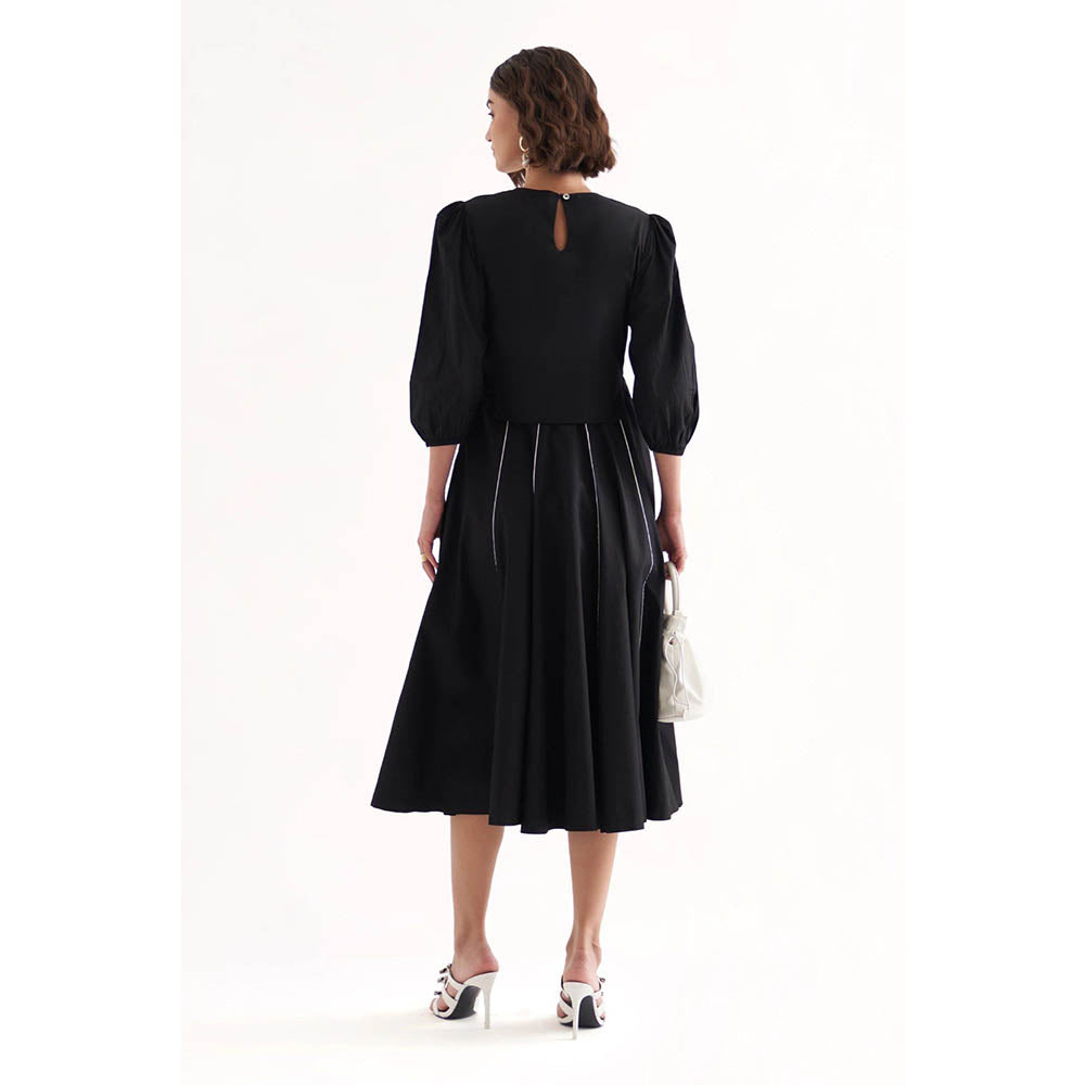 Our Love Kai Black Cotton Embroidered Midi Dress