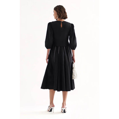 Our Love Kai Black Cotton Embroidered Midi Dress