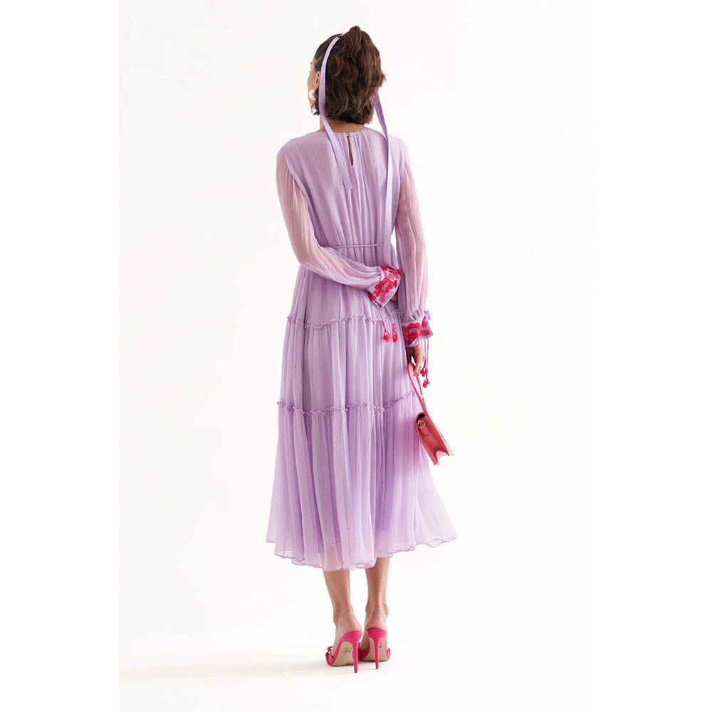 Our Love Florentina Lavender Crinkle Chiffon Solid Midi Dress With Belt (Set of 2)